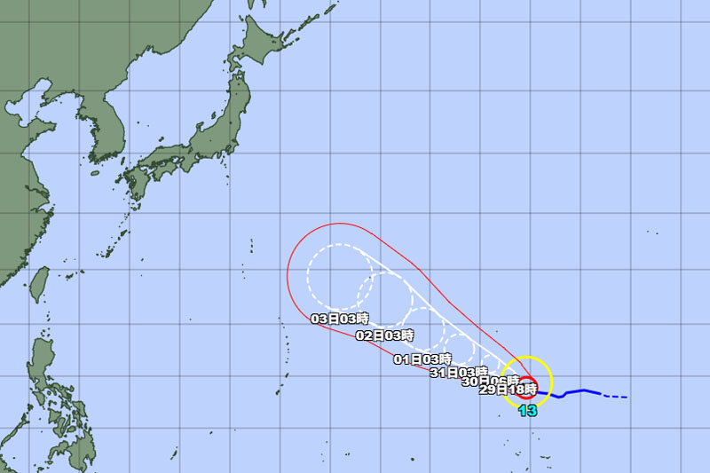 台風13号の位置＝29日午前6時時点、気象庁より