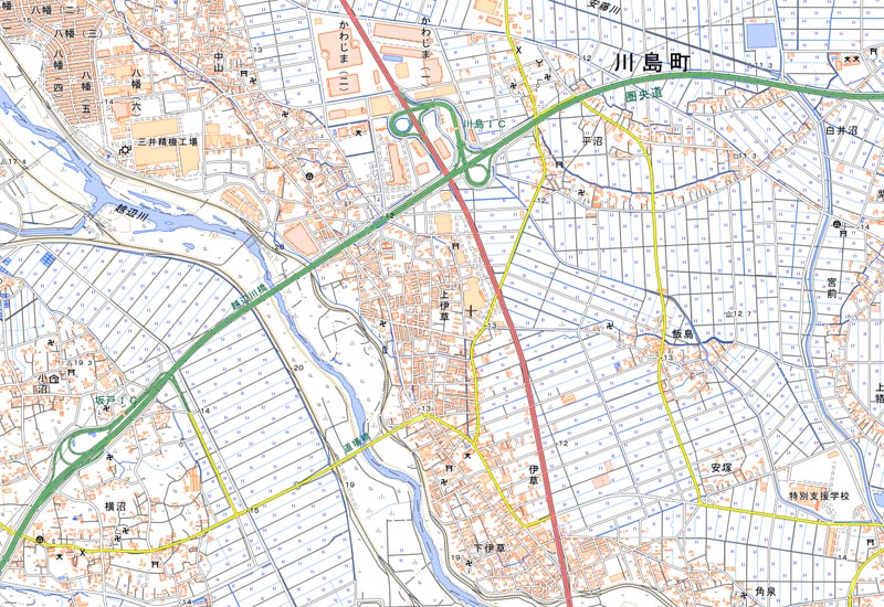 川島町上伊草周辺の地図（国土地理院HPより）