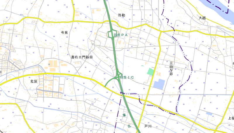 羽生インターチェンジ周辺の地図（国土地理院HPより）