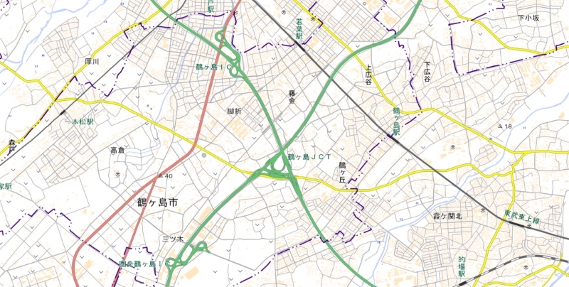 鶴ケ島ジャンクション周辺の地図（国土地理院HPより）