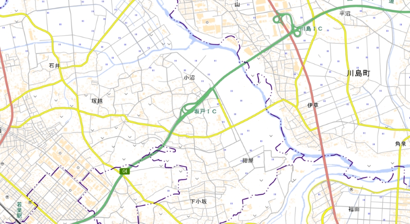坂戸インターチェンジ周辺の地図（国土地理院HPより）