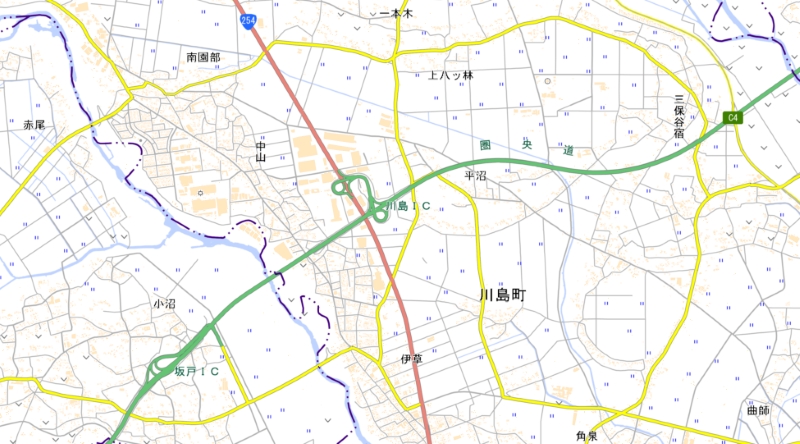 川島インターチェンジ周辺の地図（国土地理院HPより）