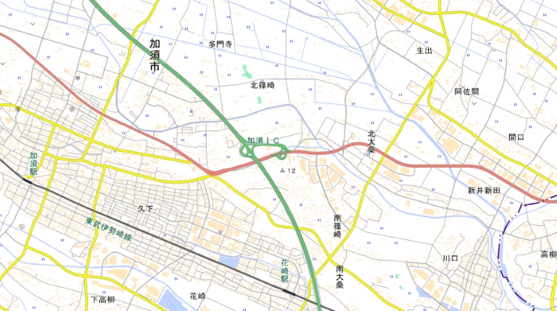 加須インターチェンジ周辺の地図（国土地理院HPより）