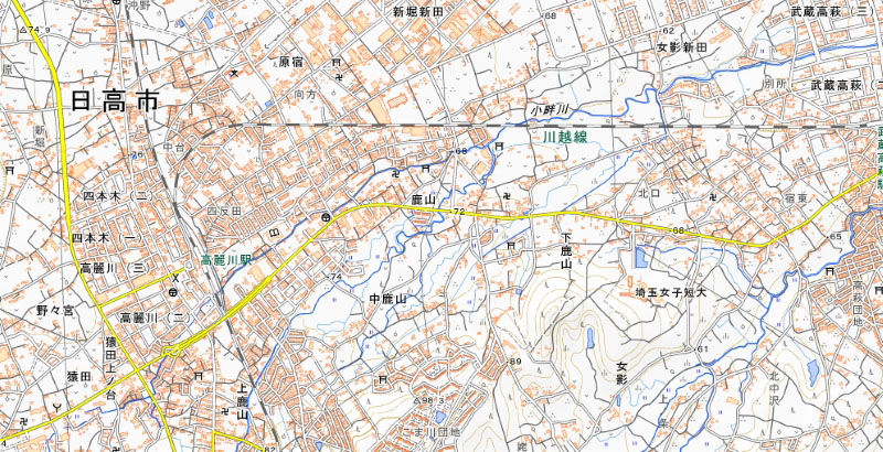 資さんうどん日高店周辺の地図（国土地理院HPより）