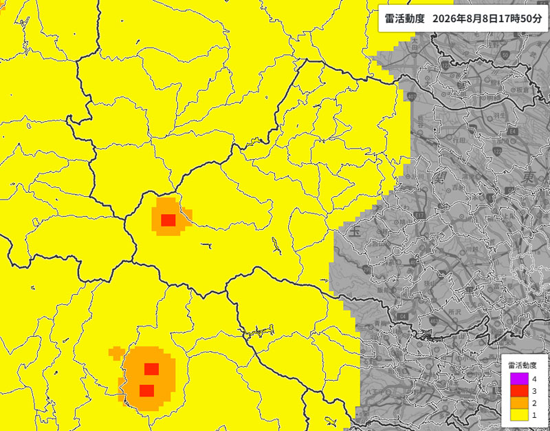 雷活動度＝8日午後5時50分発表、気象庁より