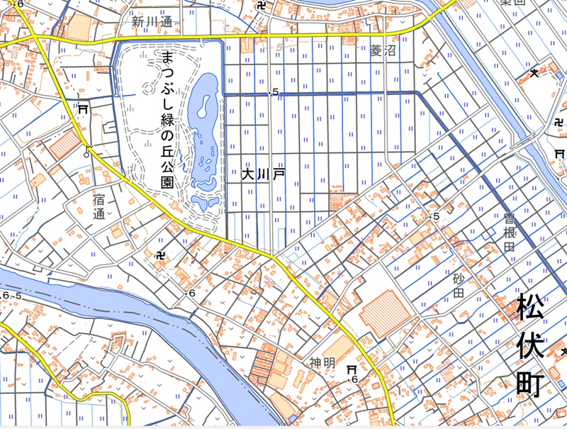 松伏町大川戸周辺（国土地理院のHP参照）