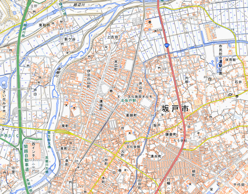 北坂戸駅の周辺（国土地理院HPより）