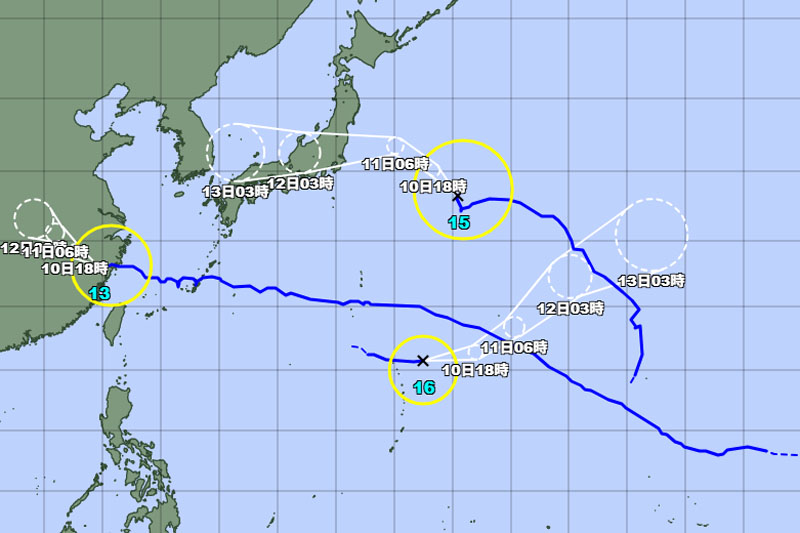 台風の位置＝10日午前6時発表、気象庁より