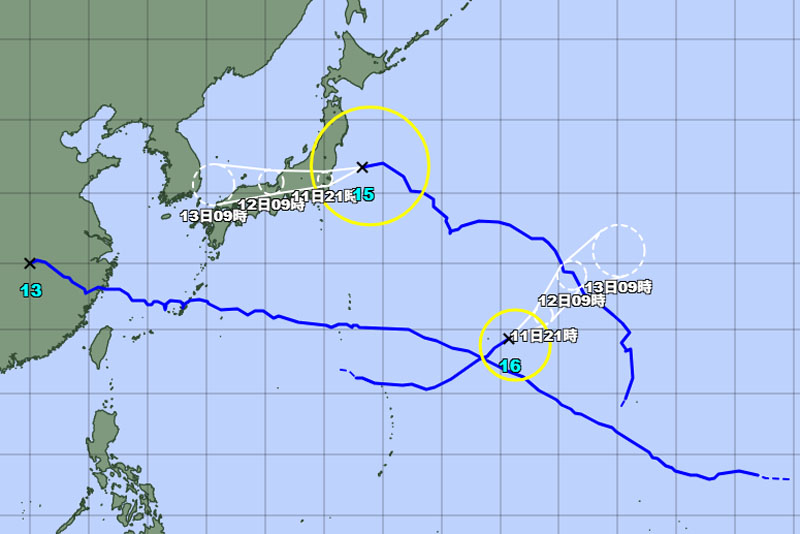 台風の位置＝11日午前10時発表、気象庁より