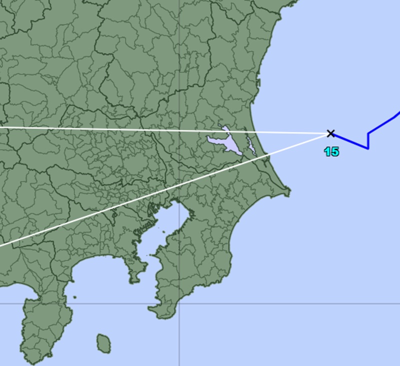 11日午後7時現在の台風の位置と今後の予想経路＝埼玉部分、拡大（気象庁のHP参照）