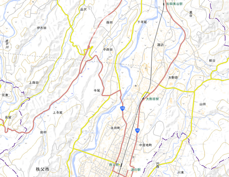 秩父市寺尾の周辺（国土地理院HPより）