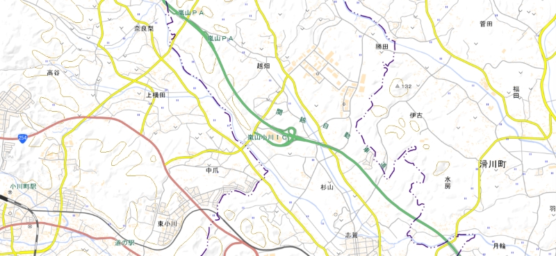 嵐山小川インターチェンジ周辺の地図（国土地理院HPより）