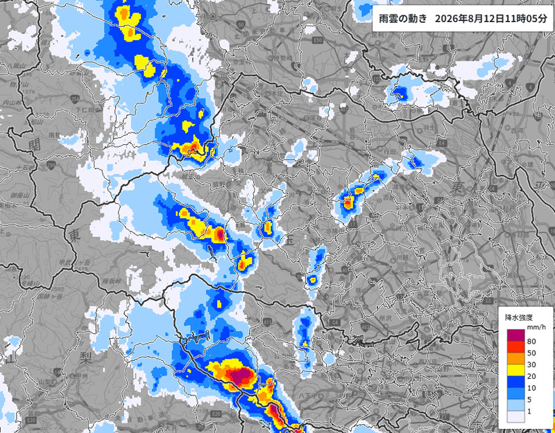 雨雲の位置＝12日午前11時5分発表、気象庁より