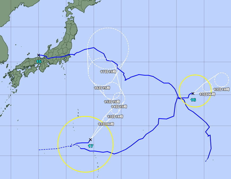 台風の位置＝12日午後6時発表、気象庁より
