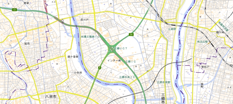 三郷ジャンクション周辺の地図（国土地理院HPより）