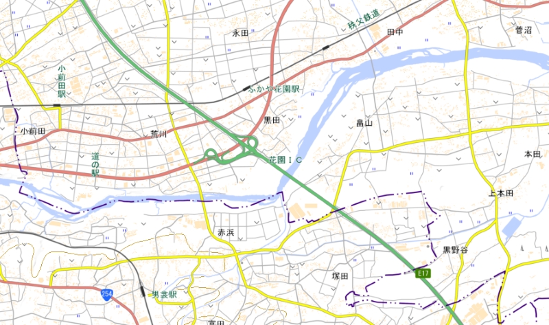 花園インターチェンジ周辺の地図（国土地理院HPより）