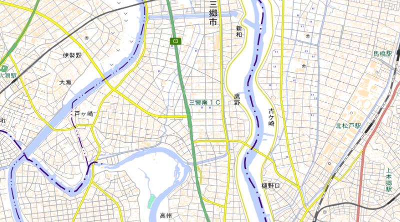 三郷南インターチェンジ周辺の地図（国土地理院HPより）