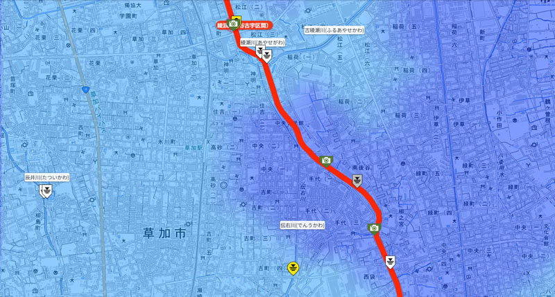 綾瀬川（利根川水系）谷古宇区間（2）＝13日午後6時29分、国土交通省より