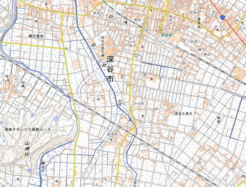 深谷市山河の周辺（国土地理院HPより）