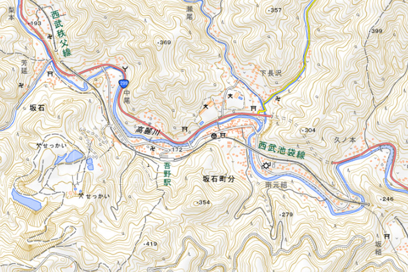 飯能市坂石町分の周辺（国土地理院HPより）