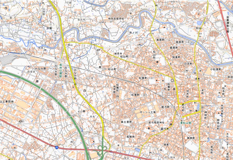 東松山市松山町2丁目の周辺（国土地理院HPより）