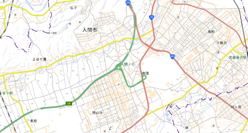 入間インターチェンジ周辺の地図（国土地理院HPより）