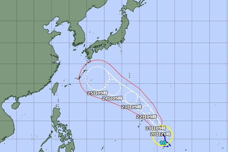 台風の位置=20日午前9時発表、気象庁より