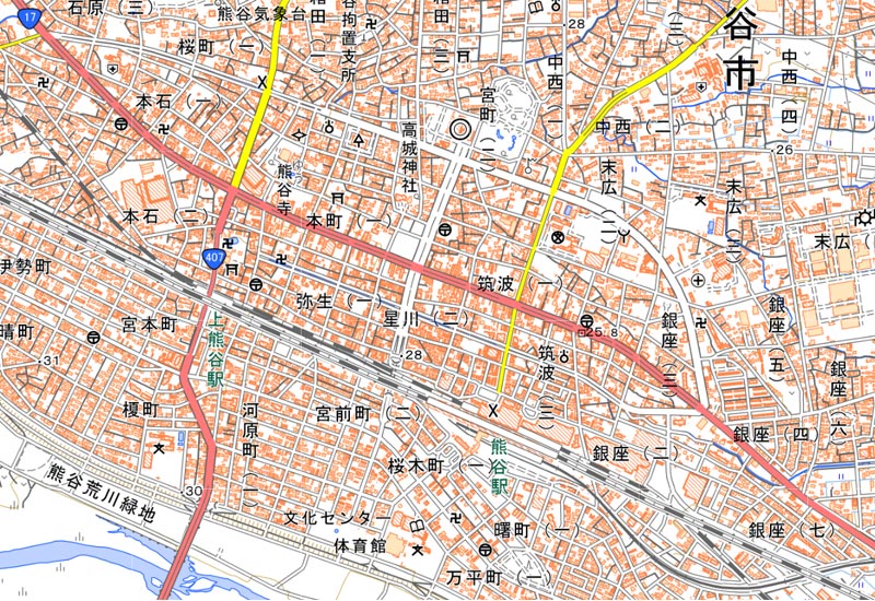 熊谷市本町2丁目の周辺（国土地理院HPより）