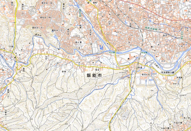 飯能市大字落合の周辺（国土地理院HPより）