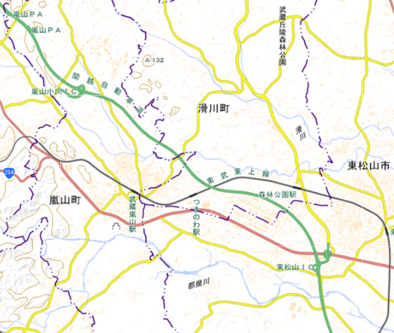 東松山IC周辺（国土地理院のHP参照）