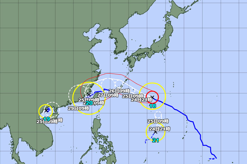 台風の位置＝24日午前9時発表、気象庁より