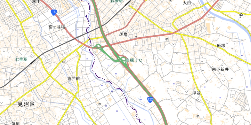 岩槻インターチェンジ周辺の地図（国土地理院HPより）