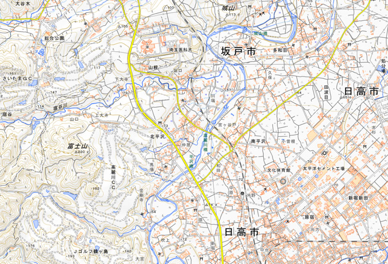 日高市北平沢の周辺（国土地理院HPより）