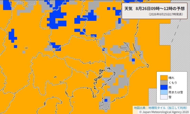 26日午前9時～正午までの天気分布予報（気象庁HPより）
