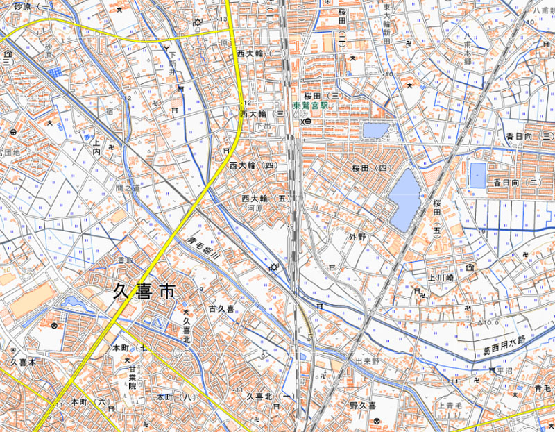 久喜市西大輪5丁目の周辺（国土地理院HPより）