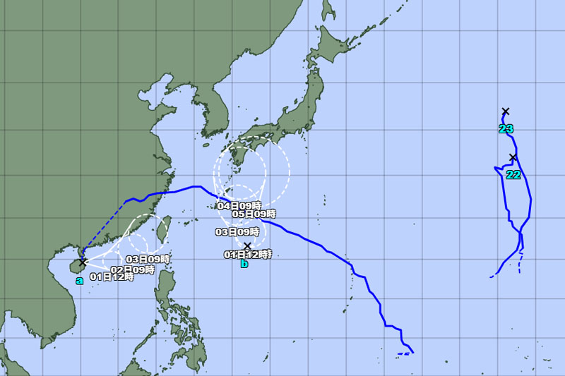 熱帯低気圧、台風の位置＝31日正午の発表、気象庁より
