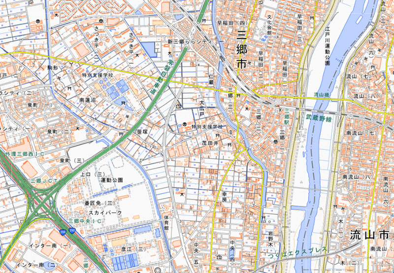 三郷市三郷一丁目の周辺（国土地理院HPより）