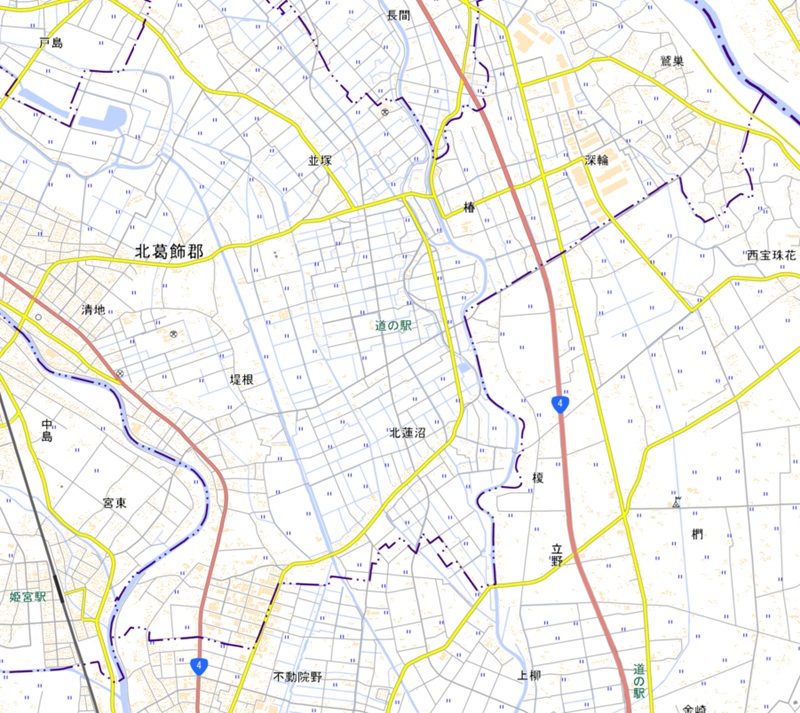 埼玉県杉戸町の道の駅アグリパークの位置（国土地理院のHP参照）