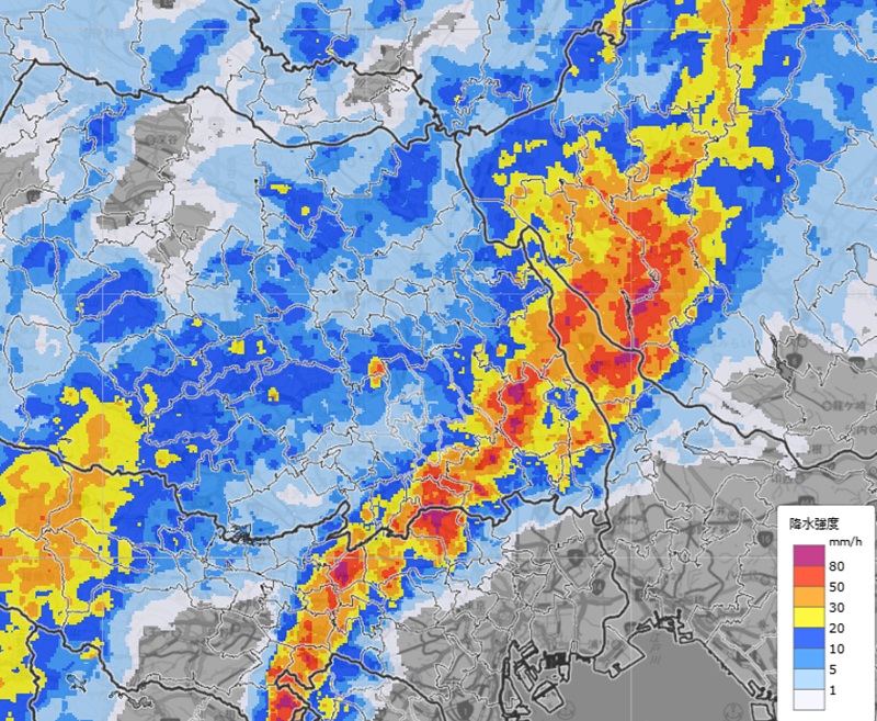 9月8日午後9時50分現在雨雲の動き（気象庁のHP参照）