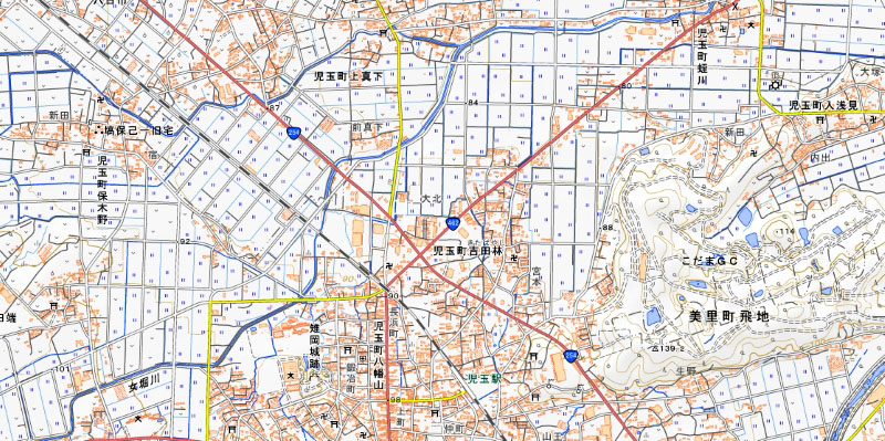 「資さんうどん」児玉店店舗周辺の地図（国土地理院HPより）
