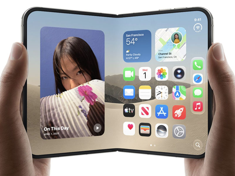 米アップル初の折り畳みスマホ「iPhone Duo」（アップル公式サイトから）