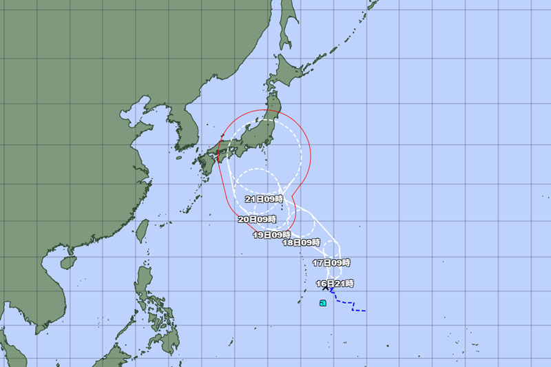 熱帯低気圧の位置＝16日午前9時発表、気象庁より
