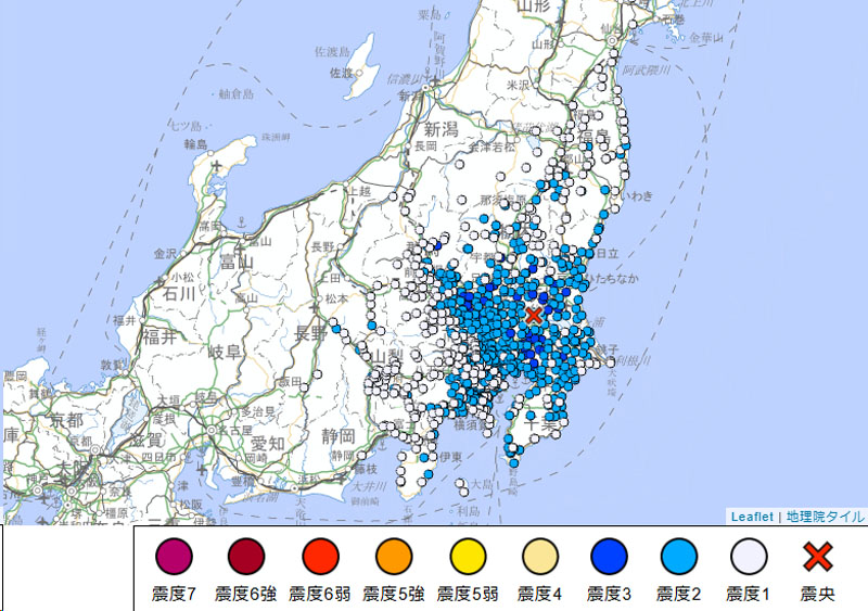 各地の震度分布＝気象庁より