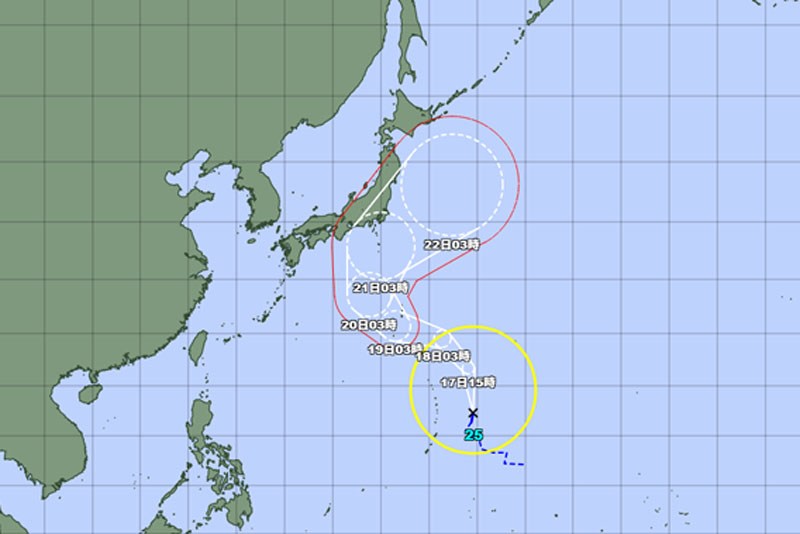 台風25号の位置＝17日午前3時発表、気象庁より