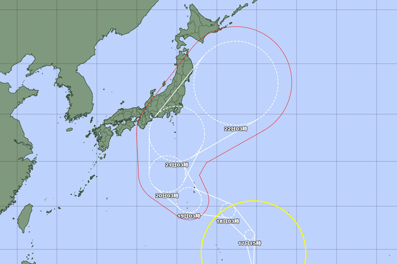 台風25号の暴風警戒域の位置＝17日午前3時発表、気象庁より