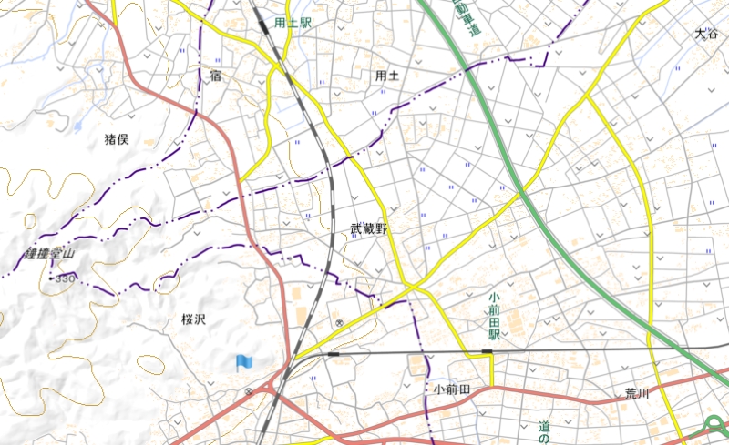 停電した地域周辺の地図（国土地理院HPより）