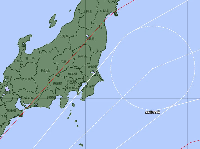 台風25号の22日3時の予報円＝19日午前9時発表、気象庁より