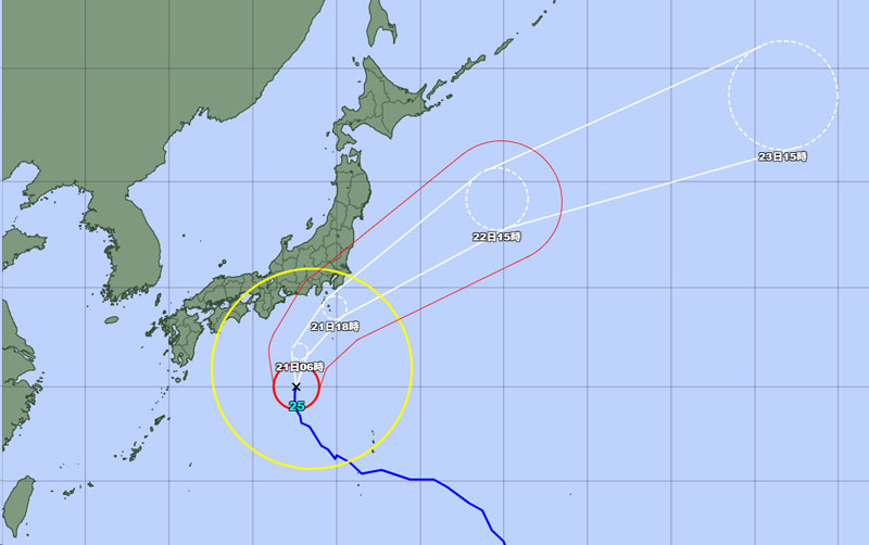 台風の位置＝20日午後6時発表、気象庁より