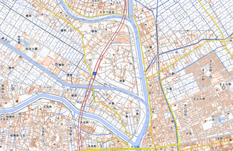 吉川市須賀の周辺（国土地理院HPより）