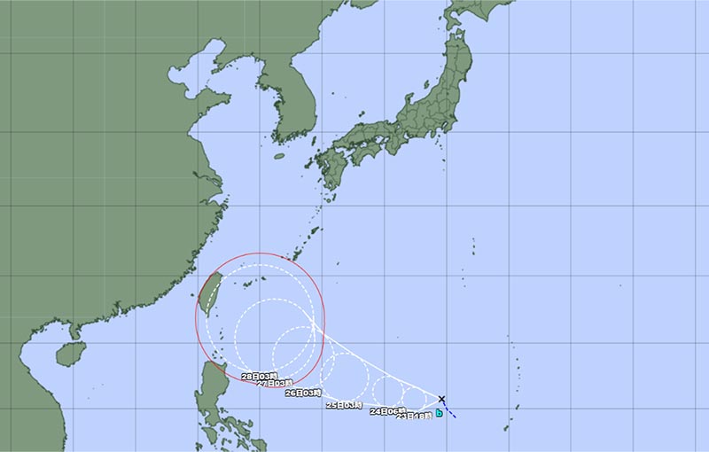 熱帯低気圧の位置＝23日午前7時15分発表、気象庁より
